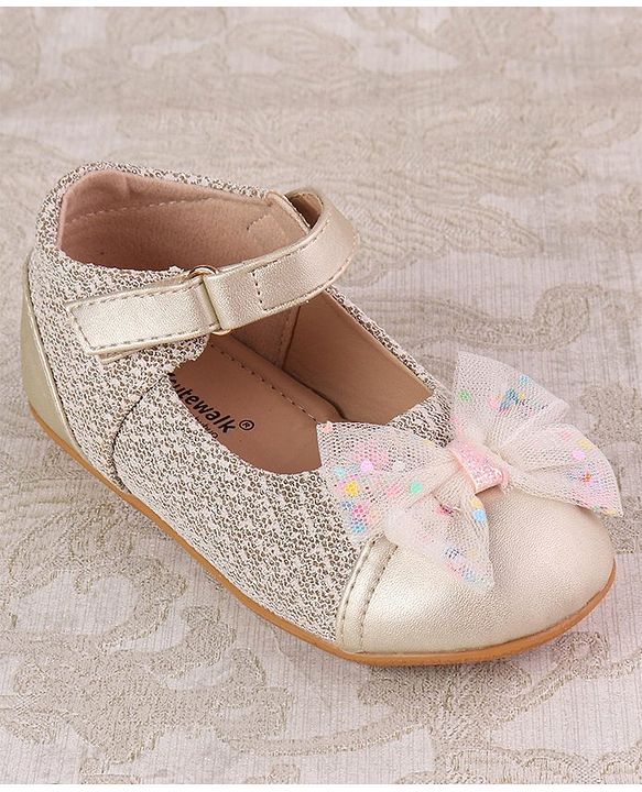 Cute Walk by Babyhug Ballerinas with Strap Closure & Bow Applique - Gold