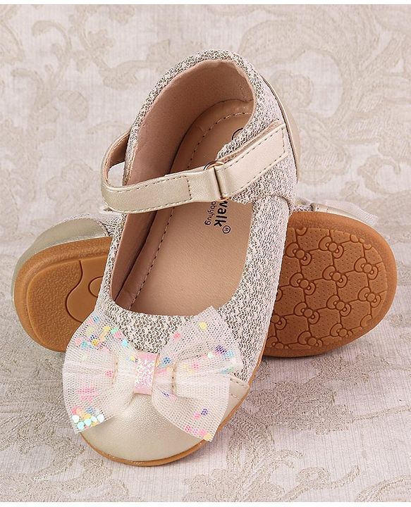 Cute Walk by Babyhug Ballerinas with Strap Closure & Bow Applique - Gold