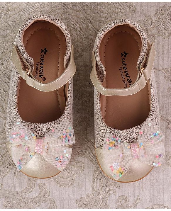 Cute Walk by Babyhug Ballerinas with Strap Closure & Bow Applique - Gold