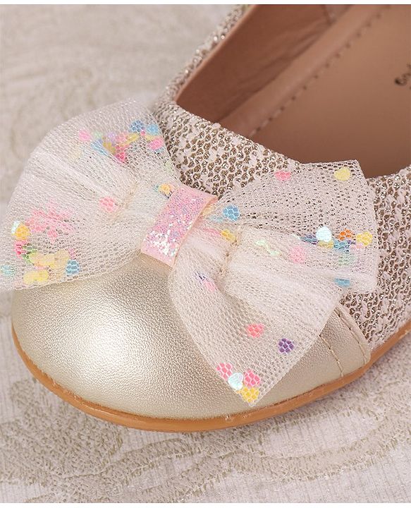 Cute Walk by Babyhug Ballerinas with Strap Closure & Bow Applique - Gold