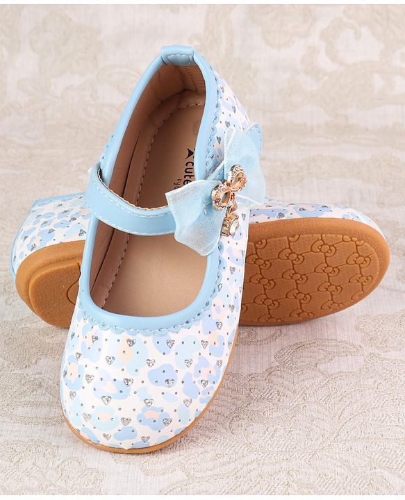 Cute Walk by Babyhug Velcro Closure Ballerina With Bow Applique - Blue
