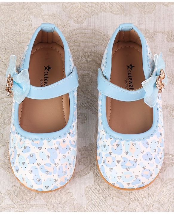 Cute Walk by Babyhug Velcro Closure Ballerina With Bow Applique - Blue