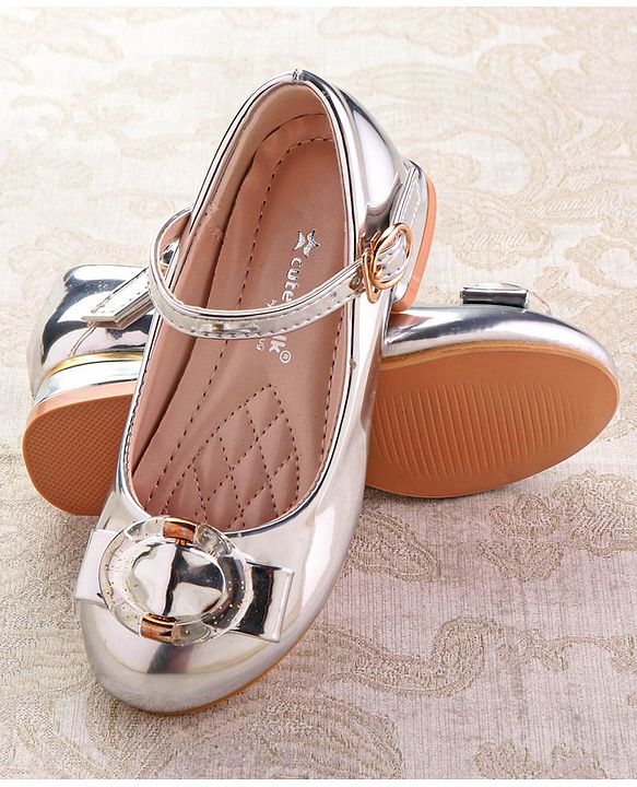 Cute Walk by Babyhug Ballerinas with Buckle Closure & Bow Applique -  Silver