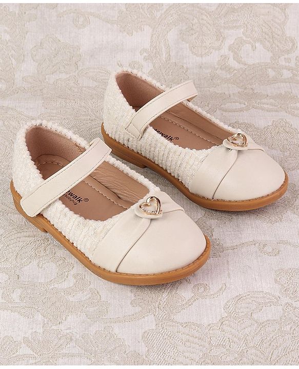 Cute Walk by Babyhug Velcro Closure Ballerina with Heart Applique - Beige