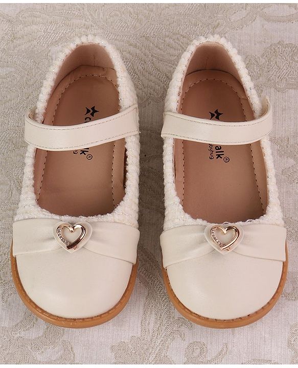 Cute Walk by Babyhug Velcro Closure Ballerina with Heart Applique - Beige