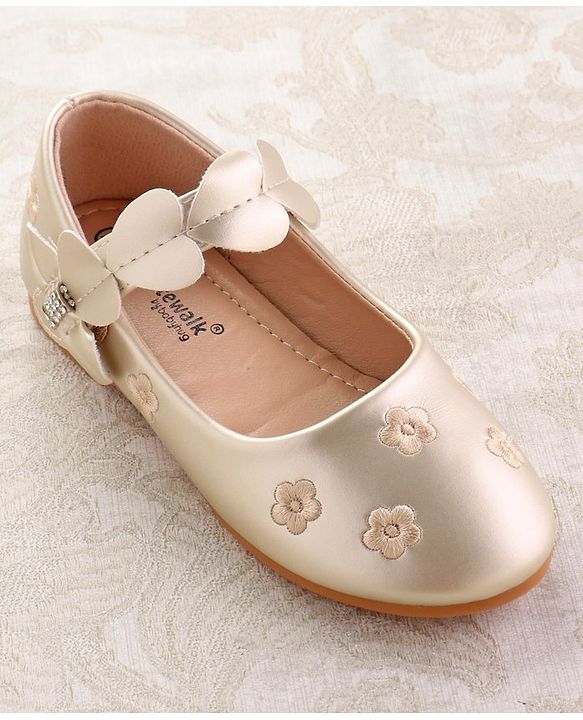 Cute Walk by Babyhug Ballerina with Velcro Closure & Floral Print - Golden