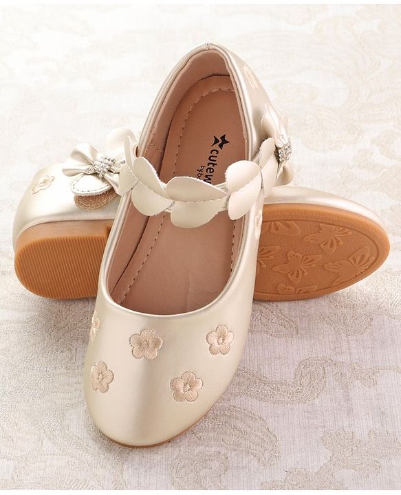 Cute Walk by Babyhug Ballerina with Velcro Closure & Floral Print - Golden