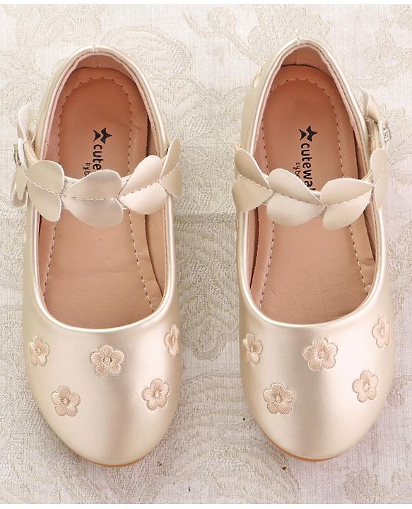 Cute Walk by Babyhug Ballerina with Velcro Closure & Floral Print - Golden