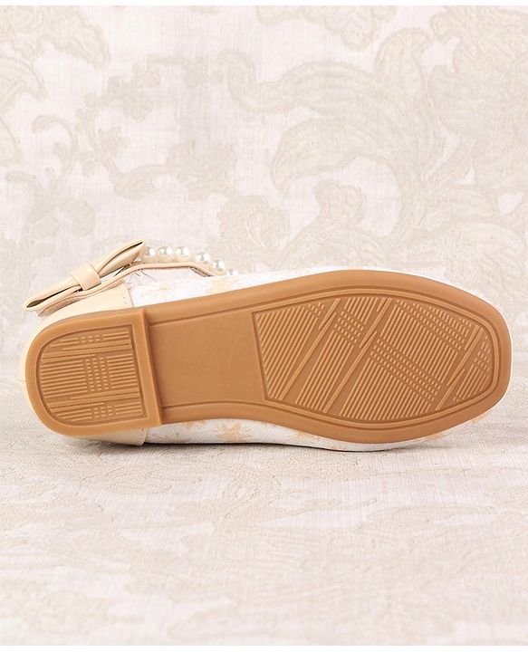 Cute Walk by Babyhug Ballerinas with Velcro Closure Floral Print & Pearl Detailing - Golden
