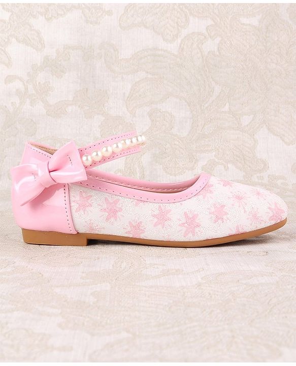 Cute Walk by Babyhug Ballerinas with Velcro Closure Floral Print & Pearl Detailing - Golden