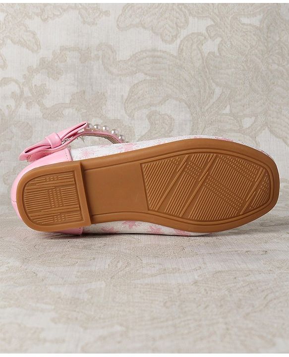 Cute Walk by Babyhug Ballerinas with Velcro Closure Floral Print & Pearl Detailing - Golden