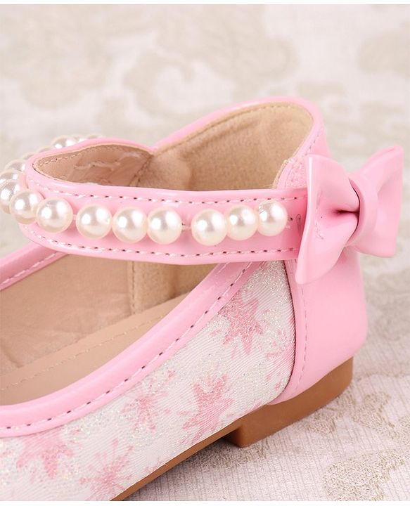 Cute Walk by Babyhug Ballerinas with Velcro Closure Floral Print & Pearl Detailing - Golden