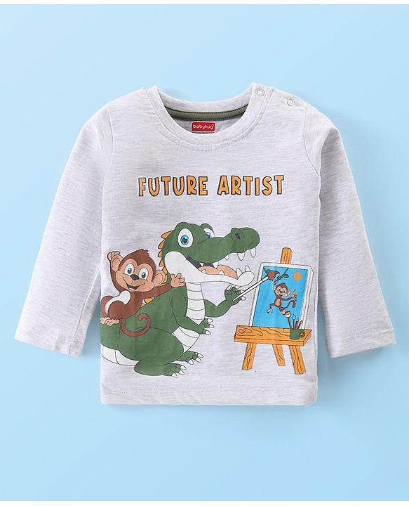 Babyhug Single Jersey Knit Full Sleeves T-Shirt & Lounge Pants Set With Animal Print - White & Green