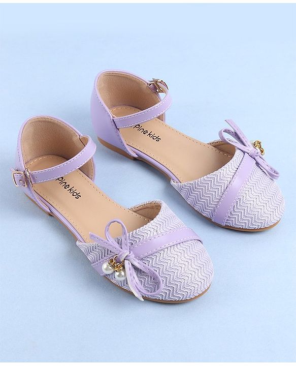 Pine Kids Ballerinas with Buckle Closure & Bow Applique - Purple