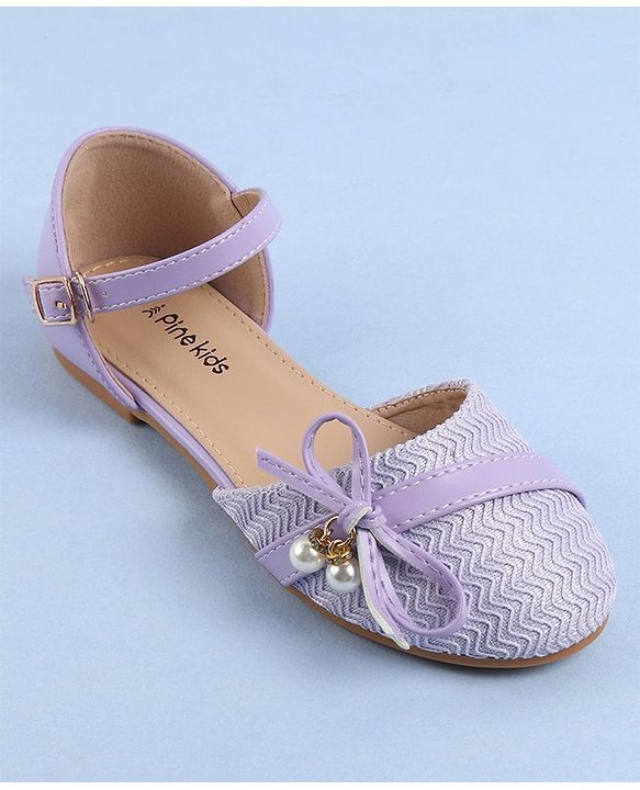 Pine Kids Ballerinas with Buckle Closure & Bow Applique - Purple