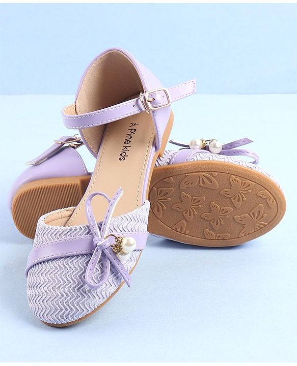 Pine Kids Ballerinas with Buckle Closure & Bow Applique - Purple