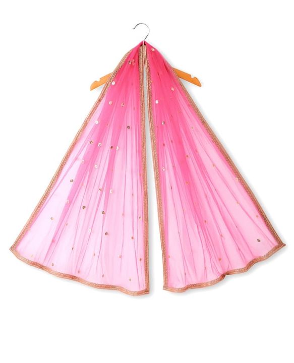 Babyhug Woven Three Fourth Sleeves Sequin Embroidered Bandh Gala Kurti Palazzo & Dupatta Set with Tassle Detailing - Fuschia