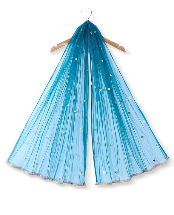 Babyhug Woven 3/4th Sleeves Sequinned Embroidered Kurti Palazzo & Net Dupatta Set - Teal Blue