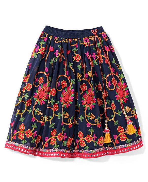 Babyhug Woven Sleeveless Sequinned & Floral Embroidered Choli With Lehenga and Georgette Dupatta - Hot Pink