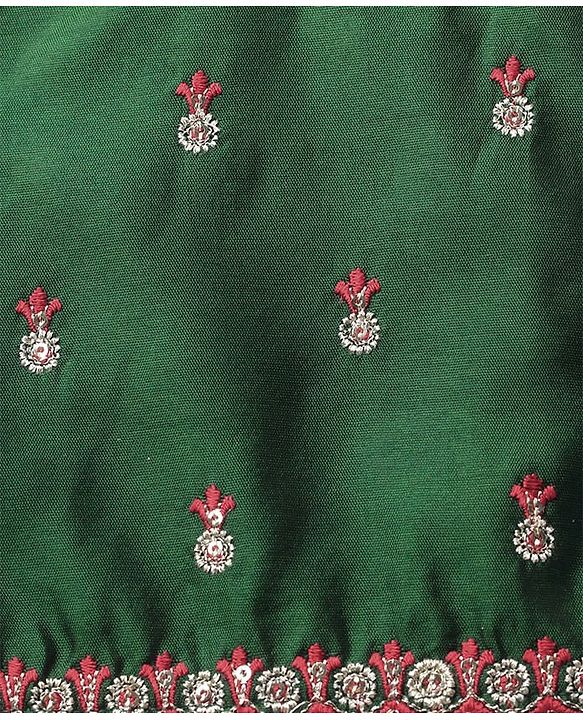 Babyhug Woven Half Sleeves Floral Embroidered & Brocade Pattu Pavadai Lehenga Choli and Dupatta Set - Green