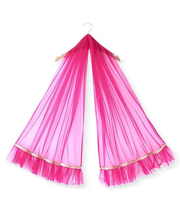 Babyhug Woven Short Puffed Sleeves Brocade Pattu Pavada Lehenga Choli & Dupatta Set- Fuschia