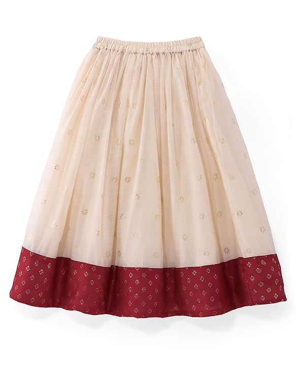 Babyhug Woven Short Sleeves Brocade Pattu Pavada Lehenga Choli & Dupatta Set - Beige & Maroon