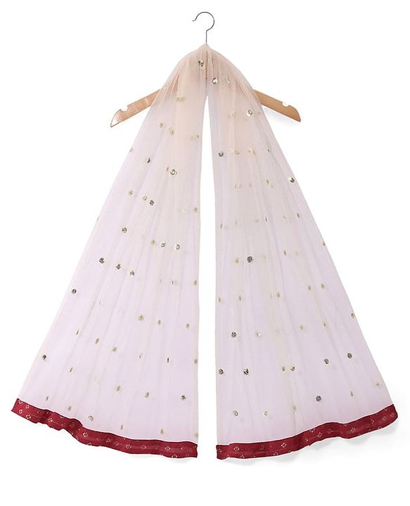 Babyhug Woven Short Sleeves Brocade Pattu Pavada Lehenga Choli & Dupatta Set - Beige & Maroon