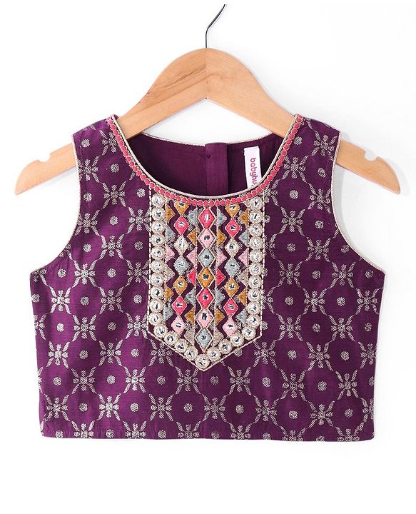 Babyhug Woven  Sleeveless  Mirror & Sequin Embroidered Lehenga Choli Set with Dupatta - Purple