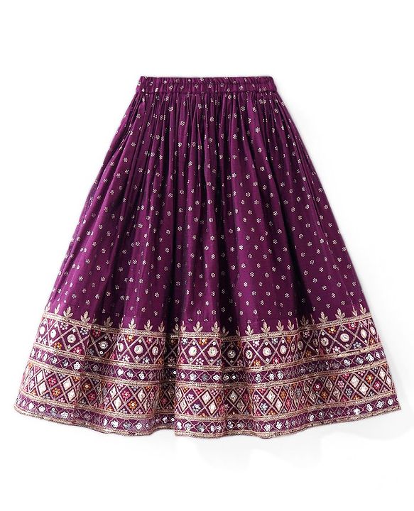Babyhug Woven  Sleeveless  Mirror & Sequin Embroidered Lehenga Choli Set with Dupatta - Purple