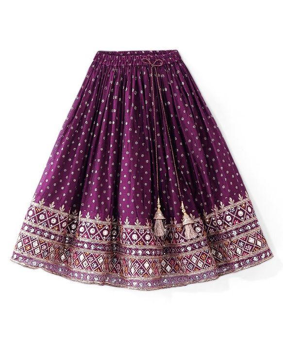 Babyhug Woven  Sleeveless  Mirror & Sequin Embroidered Lehenga Choli Set with Dupatta - Purple