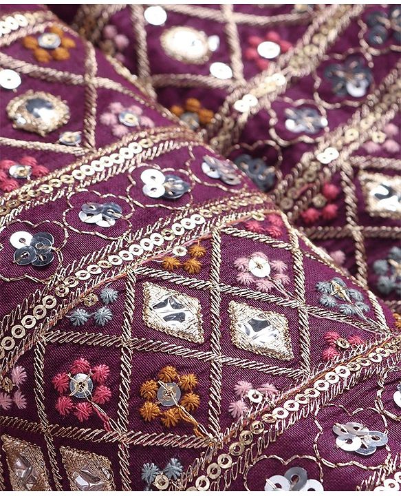 Babyhug Woven  Sleeveless  Mirror & Sequin Embroidered Lehenga Choli Set with Dupatta - Purple