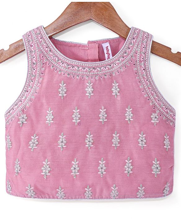 Babyhug Woven Sleeveless Embroidered Choli with Net Lehenga and Sequinned Detailing Dupatta Set - Pink