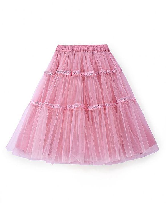 Babyhug Woven Sleeveless Embroidered Choli with Net Lehenga and Sequinned Detailing Dupatta Set - Pink