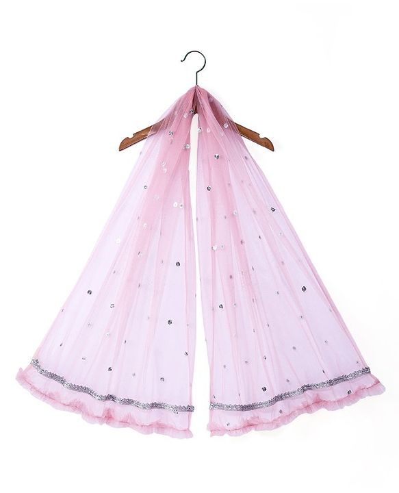 Babyhug Woven Sleeveless Embroidered Choli with Net Lehenga and Sequinned Detailing Dupatta Set - Pink