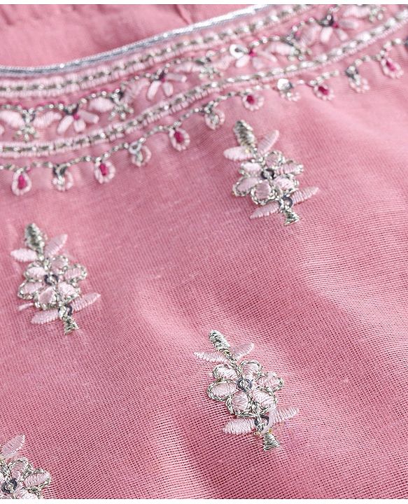 Babyhug Woven Sleeveless Embroidered Choli with Net Lehenga and Sequinned Detailing Dupatta Set - Pink