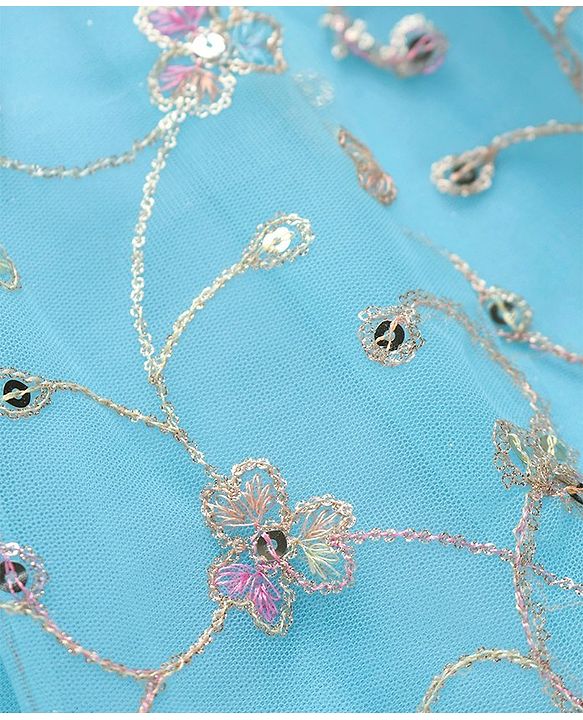 Babyhug Woven Short Sleeves Net Embroidered Dress - Blue