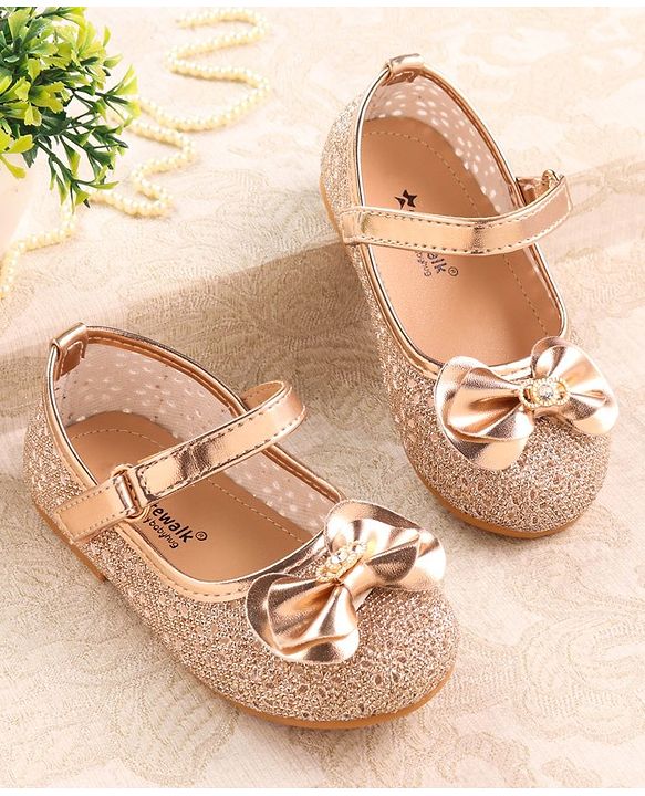 Cute Walk by Babyhug Ballerina with Velcro Closure & Bow Applique - Gold