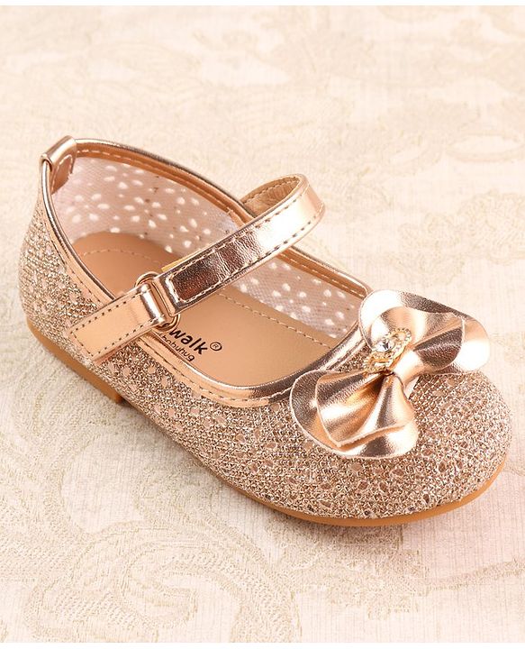 Cute Walk by Babyhug Ballerina with Velcro Closure & Bow Applique - Gold