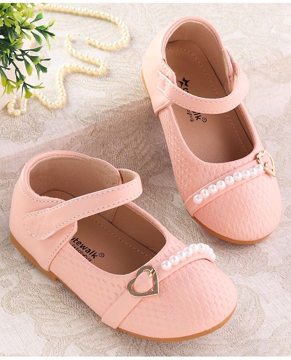 Cute Walk by Babyhug Velcro Closure Ballerina with Pearls & Heart Applique - Pink