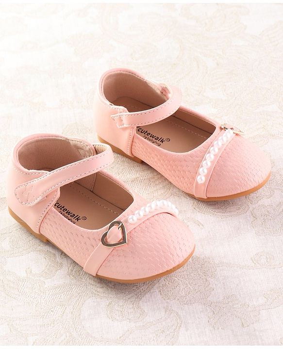 Cute Walk by Babyhug Velcro Closure Ballerina with Pearls & Heart Applique - Pink