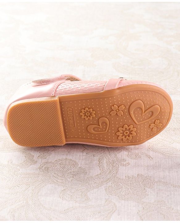 Cute Walk by Babyhug Velcro Closure Ballerina with Pearls & Heart Applique - Pink