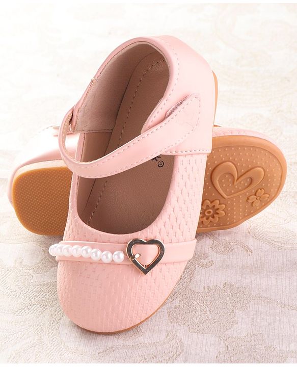 Cute Walk by Babyhug Velcro Closure Ballerina with Pearls & Heart Applique - Pink