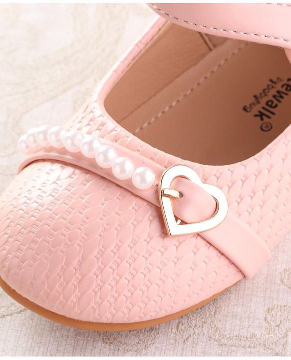 Cute Walk by Babyhug Velcro Closure Ballerina with Pearls & Heart Applique - Pink