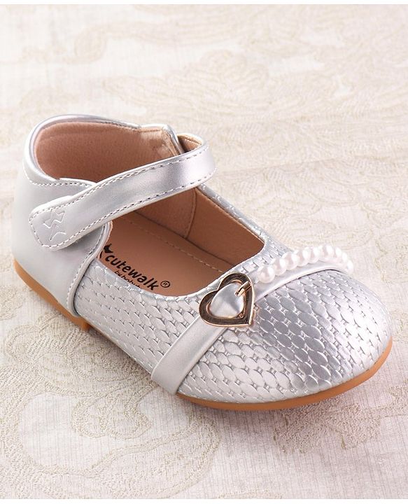 Cute Walk by Babyhug Velcro Closure Ballerina with Pearls & Heart Applique - Silver