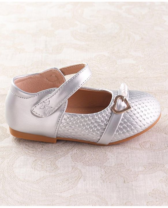 Cute Walk by Babyhug Velcro Closure Ballerina with Pearls & Heart Applique - Silver