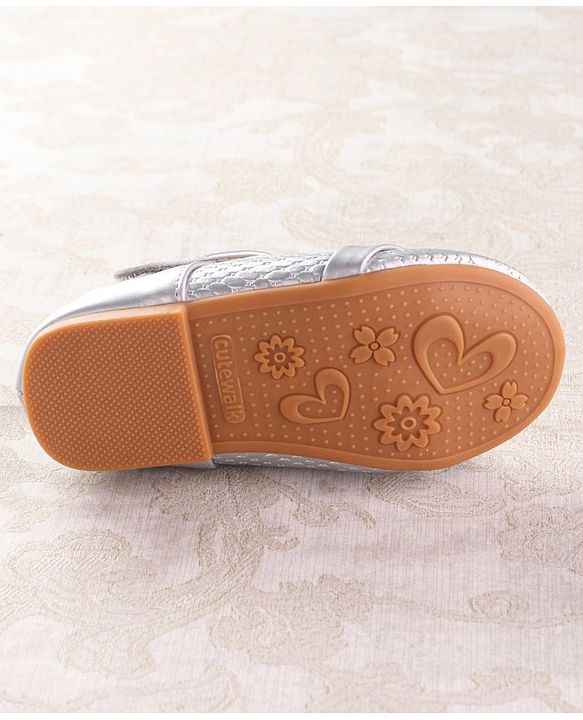 Cute Walk by Babyhug Velcro Closure Ballerina with Pearls & Heart Applique - Silver