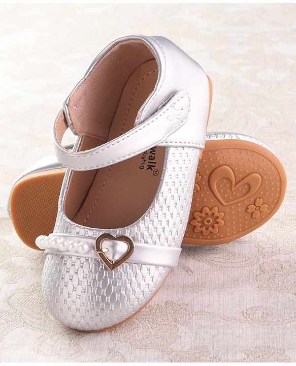Cute Walk by Babyhug Velcro Closure Ballerina with Pearls & Heart Applique - Silver