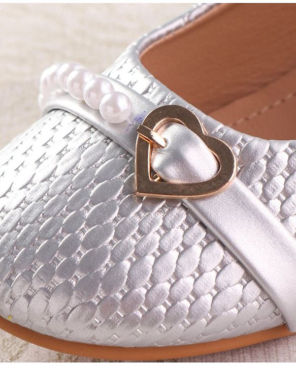 Cute Walk by Babyhug Velcro Closure Ballerina with Pearls & Heart Applique - Silver
