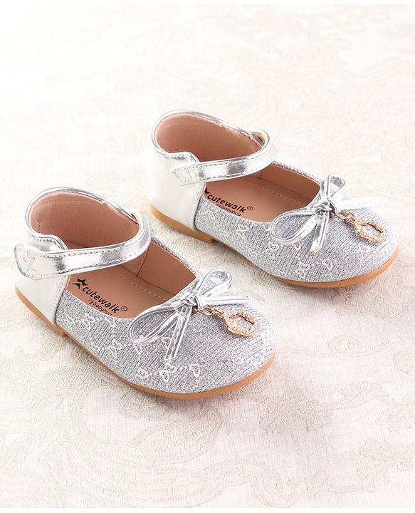 Cute Walk by Babyhug Ballerina with Velcro Closure & Bow Applique - Silver