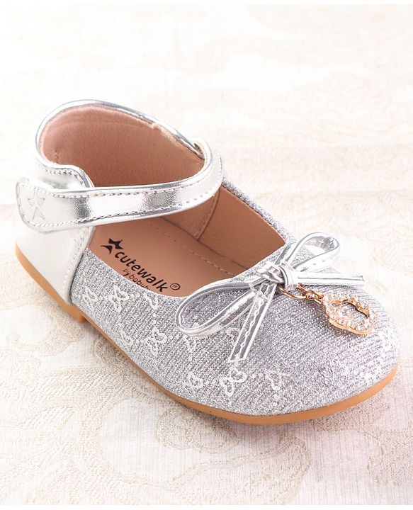 Cute Walk by Babyhug Ballerina with Velcro Closure & Bow Applique - Silver